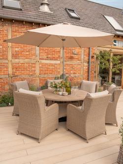 KETTLER Derwent Woven 6-Seater Round Garden Dining Table & Chairs Set with Parasol & Base, Brown - view 2, Brown