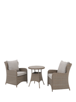 KETTLER Derwent Woven 2-Seater Round Garden Bistro Table & Chairs Set, Brown, Brown