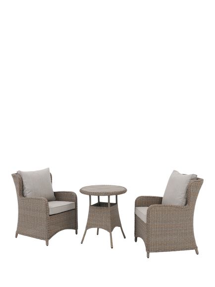 KETTLER Derwent Woven 2-Seater Round Garden Bistro Table & Chairs Set, Brown, Brown