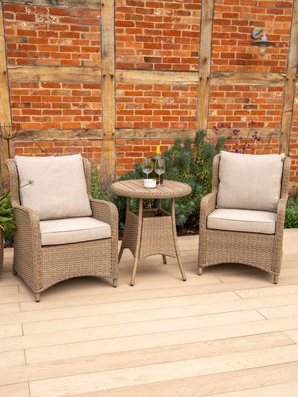 KETTLER Derwent Woven 2-Seater Round Garden Bistro Table & Chairs Set, Brown - view 2, Brown