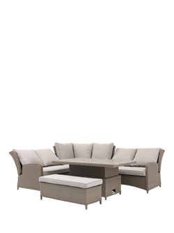 KETTLER Derwent Woven 7-Seater Corner Recliner Garden Set with Height-Adjustable Table, Brown, Brown