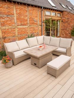 KETTLER Derwent Woven 7-Seater Corner Recliner Garden Set with Height-Adjustable Table, Brown - view 2, Brown