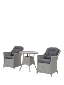 KETTLER Foxley Woven 2-Seater Round Garden Bistro Table & Chair Set, Grey, Grey