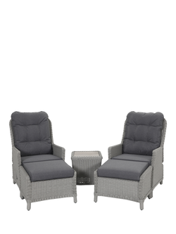 KETTLER Foxley Woven 2-Seater Garden Side Table & Reclining Chairs Companion Set, Grey, Grey