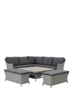 KETTLER Foxley Woven 8-Seater Square Corner Garden Dining Set with Height-Adjustable Table, Grey, Grey