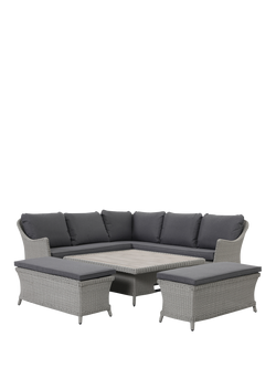 KETTLER Foxley Woven 8-Seater Square Corner Garden Dining Set with Height-Adjustable Table, Grey - view 2, Grey