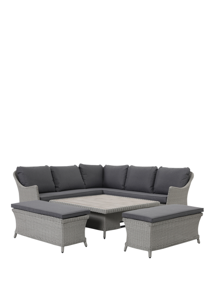 KETTLER Foxley Woven 8-Seater Square Corner Garden Dining Set with Height-Adjustable Table, Grey - view 2, Grey