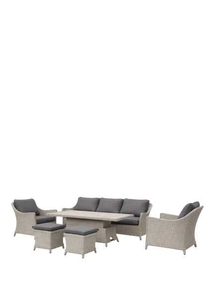 KETTLER Foxley Woven 7-Seater Casual Garden Dining Sofa Set with Height-Adjustable Table, Grey, Grey