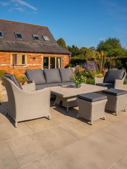 KETTLER Foxley Woven 7-Seater Casual Garden Dining Sofa Set with Height-Adjustable Table, Grey - view 2, Grey