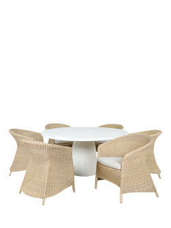 KETTLER Genoa Woven 6-Seater Round Garden Dining Table & Chairs Set, Natural, Natural