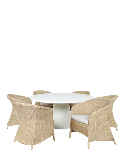 KETTLER Genoa Woven 6-Seater Round Garden Dining Table & Chairs Set, Natural, Natural