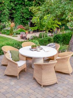 KETTLER Genoa Woven 6-Seater Round Garden Dining Table & Chairs Set, Natural - view 2, Natural