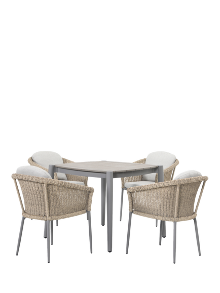 KETTLER Isla 4-Seater Square Garden Dining Table & Chairs Set, Mushroom, Mushroom