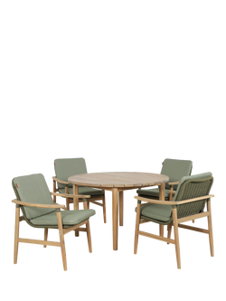 KETTLER Meadow 4-Seater Round Garden Dining Table & Chairs Set, FSC-Certified (Acacia Wood), Natural/Green, Natural/Green