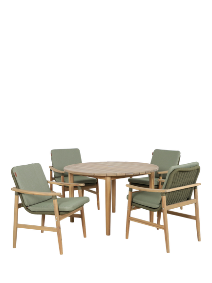KETTLER Meadow 4-Seater Round Garden Dining Table & Chairs Set, FSC-Certified (Acacia Wood), Natural/Green, Natural/Green