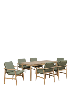 KETTLER Meadow 6-Seater Rectangular Garden Dining Table & Chairs Set, FSC-Certified (Acacia Wood), Natural/Green, Natural/Green