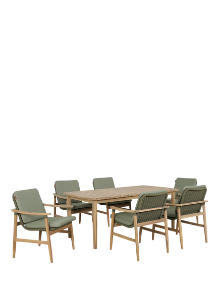 KETTLER Meadow 6-Seater Rectangular Garden Dining Table & Chairs Set, FSC-Certified (Acacia Wood), Natural/Green, Natural/Green