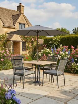 KETTLER Merano 4-Seater Square Garden Dining Table & Chairs Set with Parasol & Base, Grey - view 2, Grey