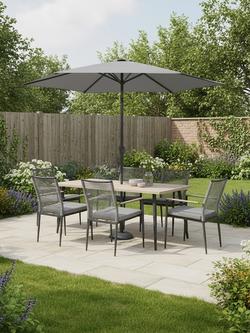 KETTLER Merano 6-Seater Rectangular Garden Dining Table & Chairs Set with Parasol & Base, Grey - view 2, Grey