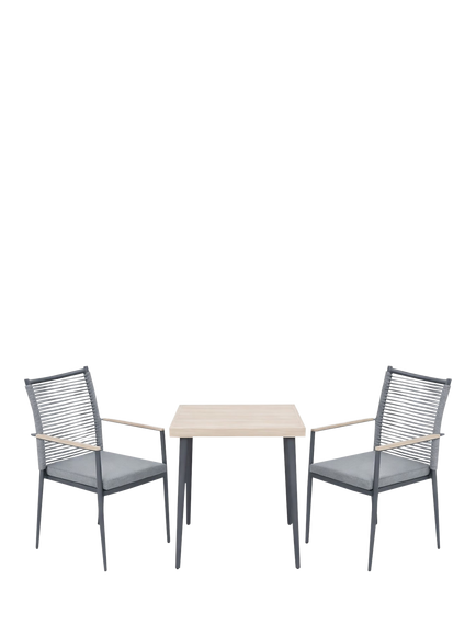 KETTLER Merano 2-Seater Square Garden Bistro Table & Chairs Set, Grey, Grey
