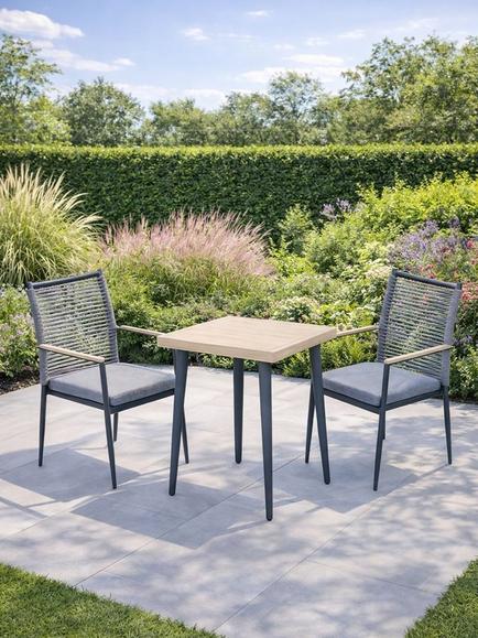 KETTLER Merano 2-Seater Square Garden Bistro Table & Chairs Set, Grey - view 2, Grey