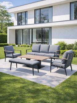 KETTLER Merano 7-Seater Garden Lounging Set with Height-Adjustable Table, Grey - view 2, Grey