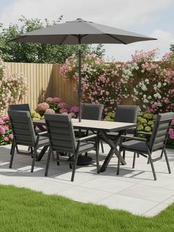 KETTLER Tudor 6-Seater Rectangular Garden Dining Table & Reclining Chairs Set with Parasol & Base, Anthracite - view 2, Anthracite