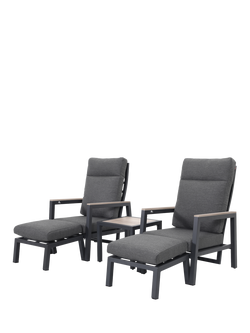 KETTLER Tudor 2-Seater Garden Side Table & Reclining Chairs Companion Set, Anthracite, Anthracite