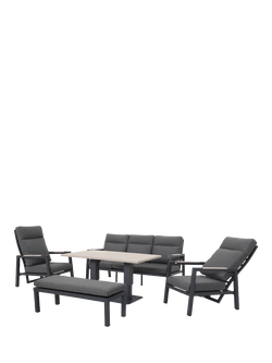 KETTLER Tudor 7-Seater Garden Lounging Set with Reclining Chairs &Height Adjustable Table, Anthracite, Anthracite