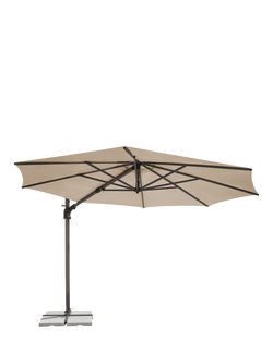 KETTLER Luna Aluminium Cantilever Round Parasol & Base, 3m, Grey/Stone, Grey/Stone