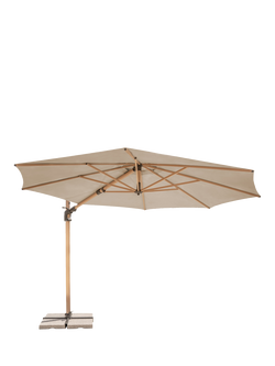 KETTLER Luna Aluminium Cantilever Round Parasol & Base, 3m, Natural/Stone, Natural/Stone