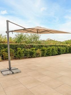 KETTLER Luna Aluminium Cantilever Square Parasol & Base, 3m, Grey/Stone - view 2, Grey/Stone
