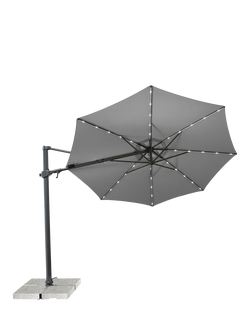 KETTLER Orion LED Aluminium Cantilever Round Parasol & Base, 3m, Grey/Slate, Grey/Slate