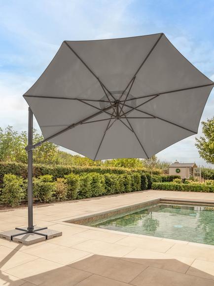 KETTLER Orion LED Aluminium Cantilever Round Parasol & Base, 3m - view 2, Grey/Slate