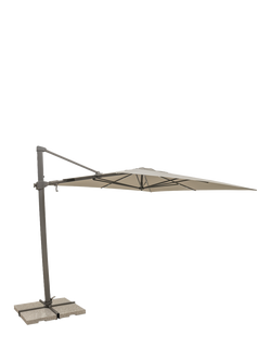 KETTLER Orion LED Aluminium Cantilever Square Parasol & Base, 3m, Grey/Stone, Grey/Stone