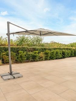 KETTLER Orion LED Aluminium Cantilever Square Parasol & Base, 3m, Grey/Stone - view 2, Grey/Stone