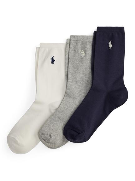 Ralph Lauren Flat Knit Crew Socks, Pack of 3, Grey Assorted, Grey Assorted