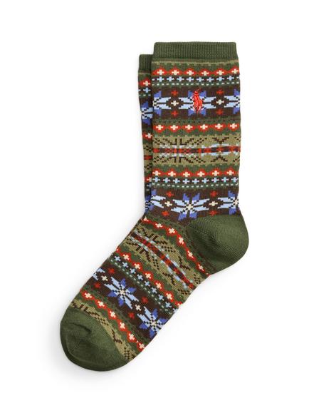 Ralph Lauren Fair Isle Crew Socks, Olive, Olive