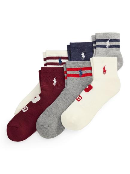 Ralph Lauren Varsity Short Crew Socks, Pack of 6, Ivory Assorted, Ivory Assorted