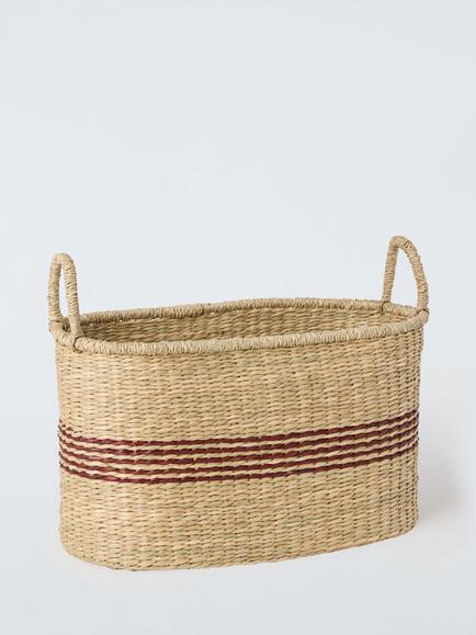 John Lewis Stripe Oval Seagrass Storage Basket, Natural Stripe, Natural Stripe