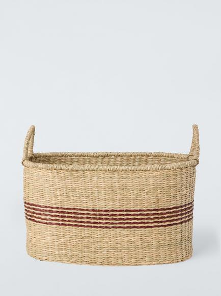 John Lewis Stripe Oval Seagrass Storage Basket, Natural Stripe - view 2, Natural Stripe