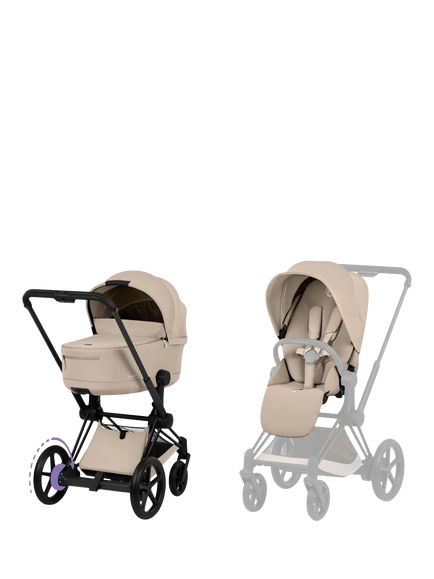 Cybex e-Priam Pushchair & Fold Carrycot Bundle, Cozy Beige, Cozy Beige