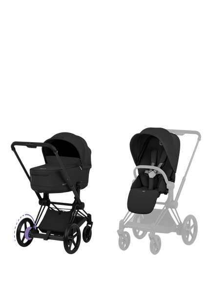 Cybex e-Priam Pushchair & Fold Carrycot Bundle, Sepia Black, Sepia Black