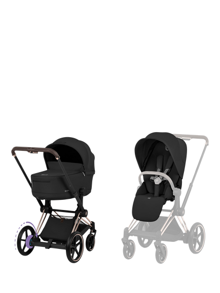 Cybex e-Priam Pushchair & Fold Carrycot Bundle, Sepia Black, Sepia Black