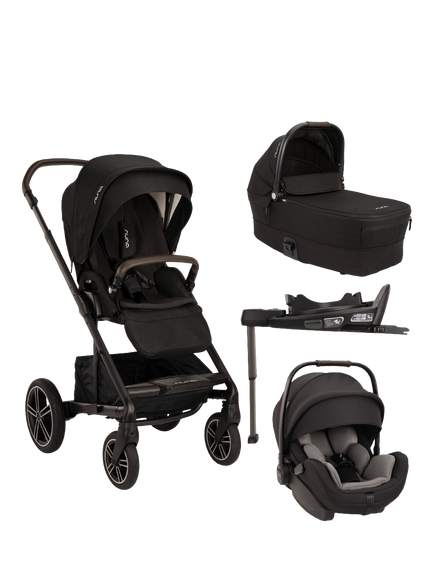Nuna MIXX Next Pushchair, MIXX Next Carrycot, ARRA Flex Car Seat and BASE Curv Bundle, Caviar, Caviar