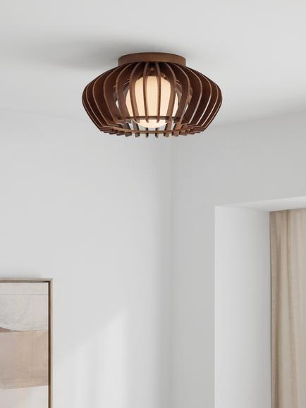 John Lewis Finn Flush Ceiling Light - view 2, Walnut
