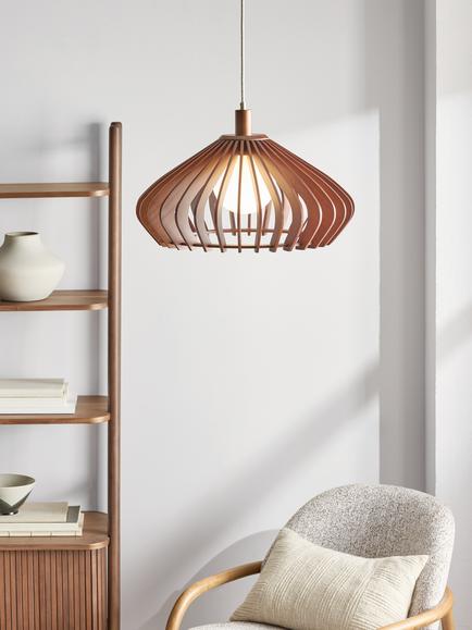 John Lewis Finn Large Pendant Ceiling Light - view 2, Walnut