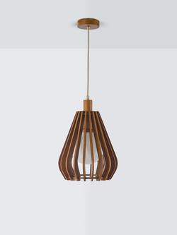 John Lewis Finn Pendant Ceiling Light, Walnut - view 2, Walnut