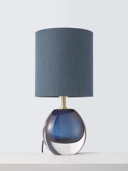 John Lewis Redden Glass Base Table Lamp, Blue - view 2, Blue