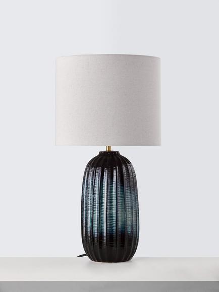 John Lewis Strata Ceramic Table Lamp, Blue - view 2, Blue